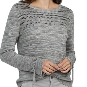 WHITE HOUSE BLACK MARKET Dove Gray & White Studded Sweater Ribbon Sleeves EUC XS